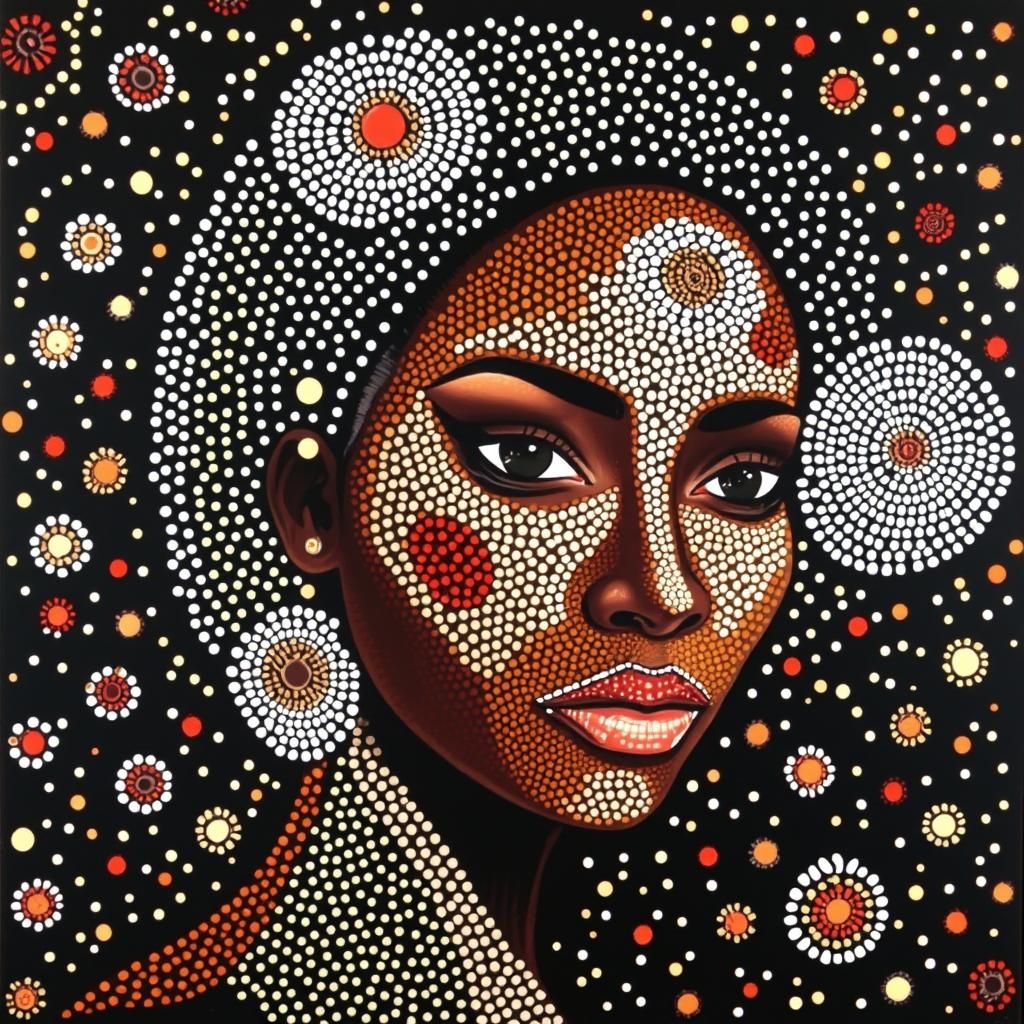 Wandjina Style Aboriginal Dot Painting Portrait
