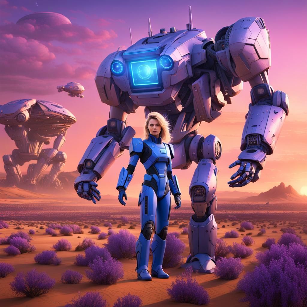 Blonde with Robots on Mars: Matte Painting