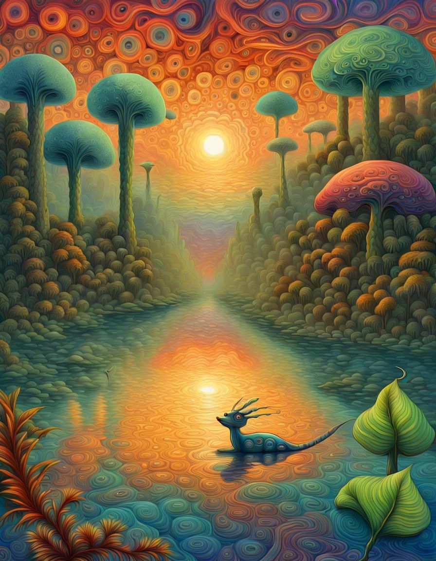 Alien Rainforest Sunset in Expressionist Impasto Style