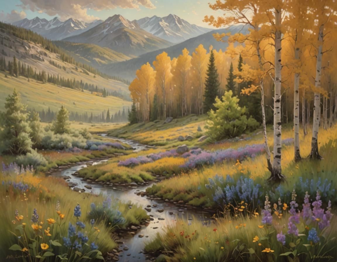 Magical Realism Landscape with Oversized Flowers