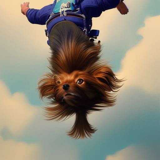 Yorkies Skydiving Portrait in Hyperdetailed Style