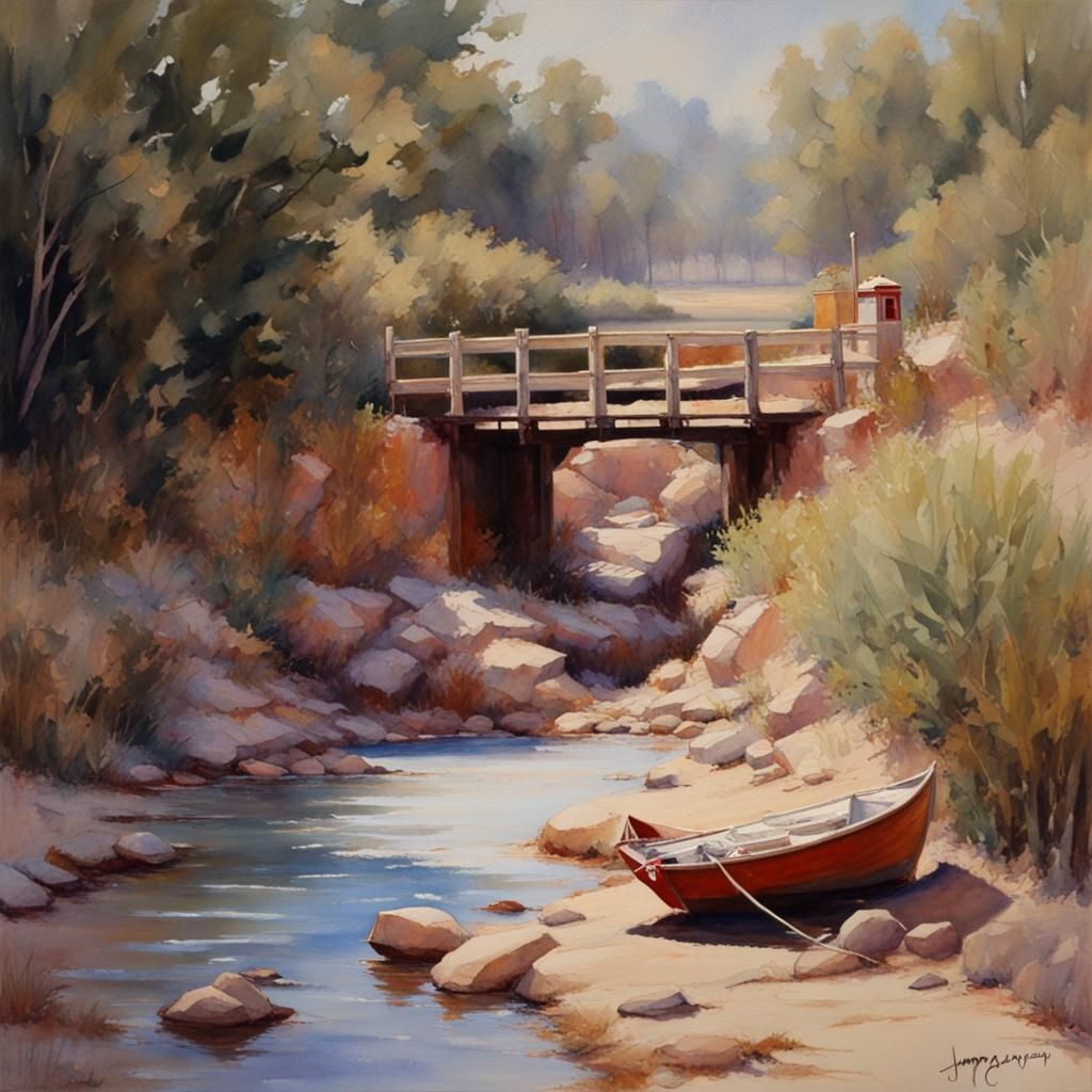 Watercolor Bridge Painting in Gurney Style