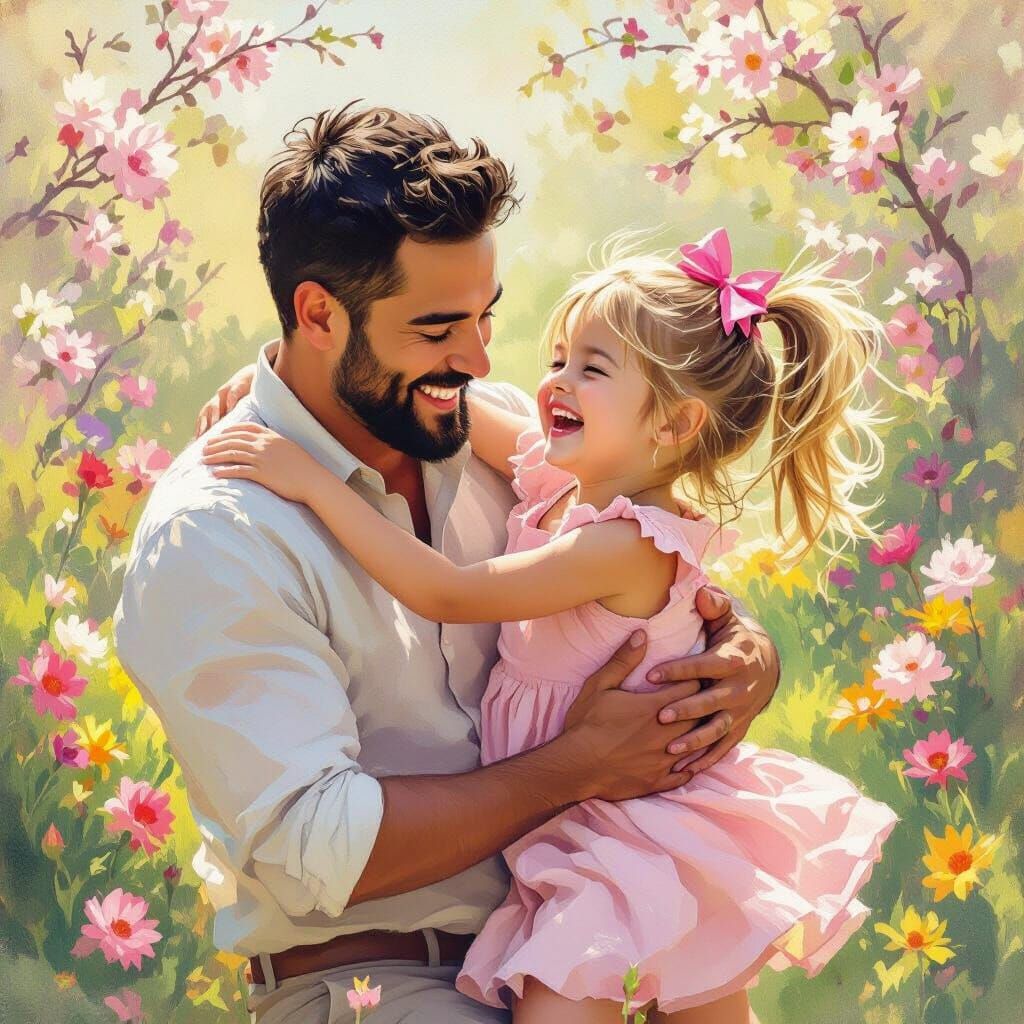 Father and Daughter Dancing in Sunny Garden