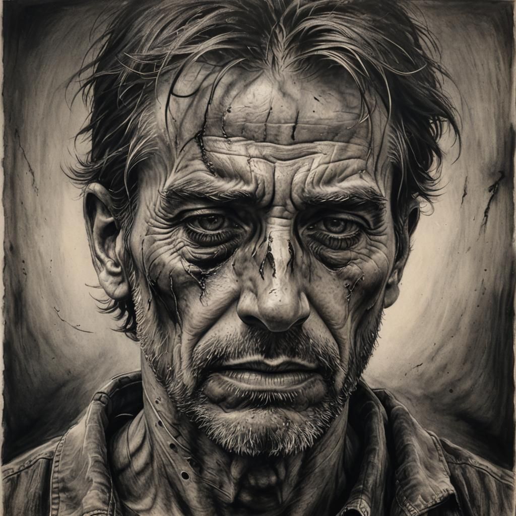 Charcoal Drawing of a Man's Painful Soul