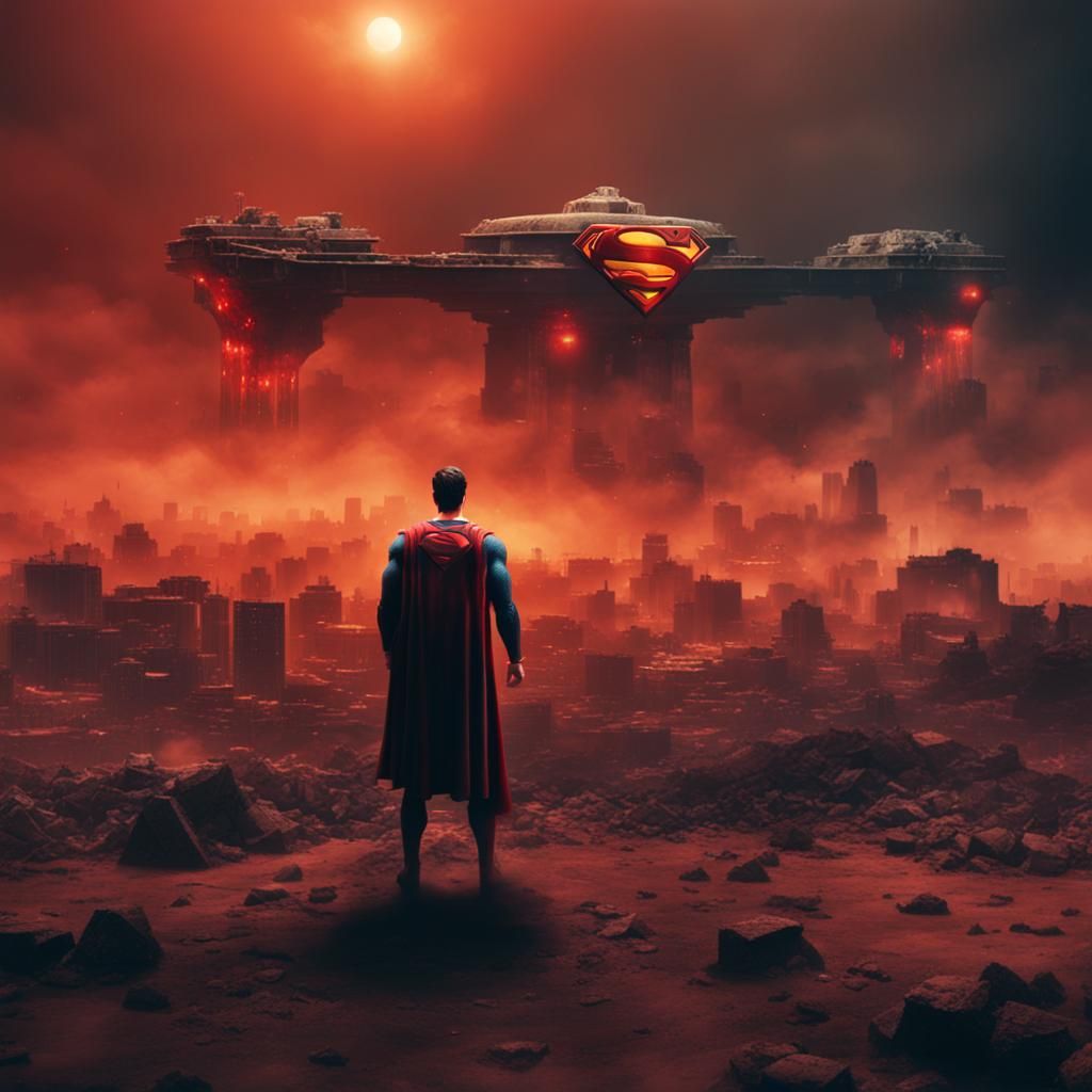 Apocalyptic Superman with Heat Vision in Dusty World