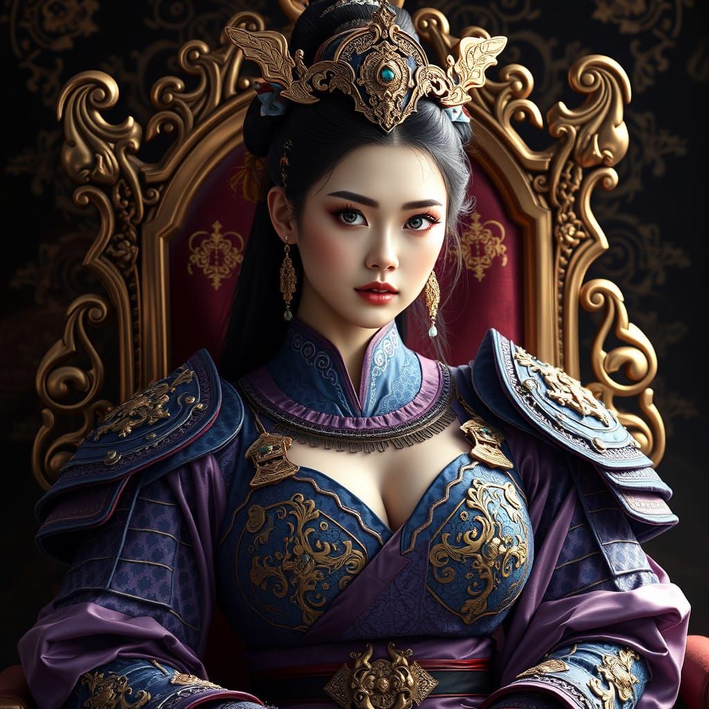 Regal Princess in Velvet Samurai Armor