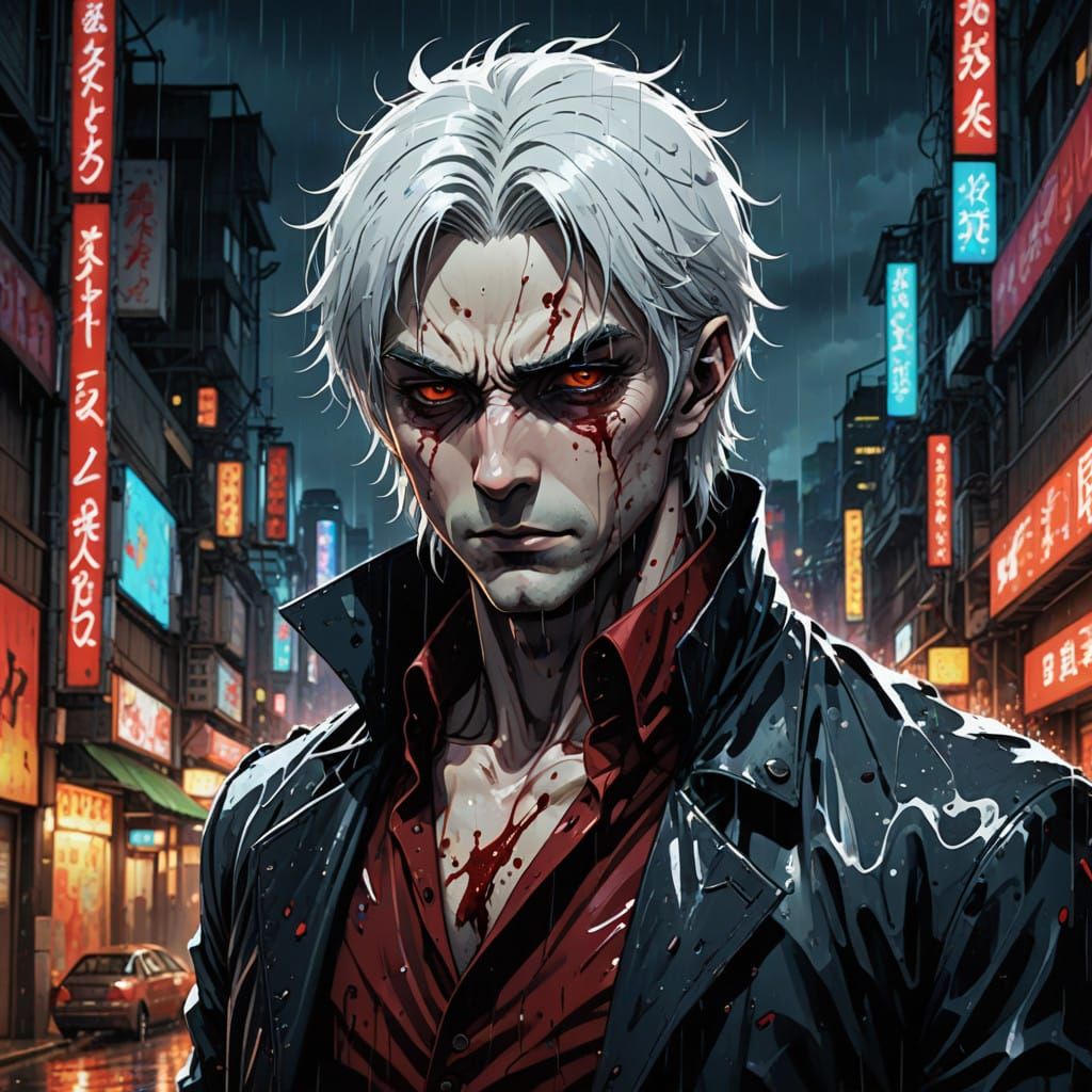 Ethereal Vampire Drenched in Rain