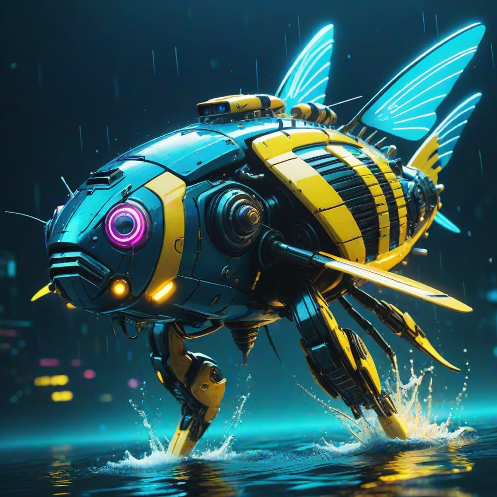 Cyberpunk Bumblebee Tuna Hybrid Flies Through Water