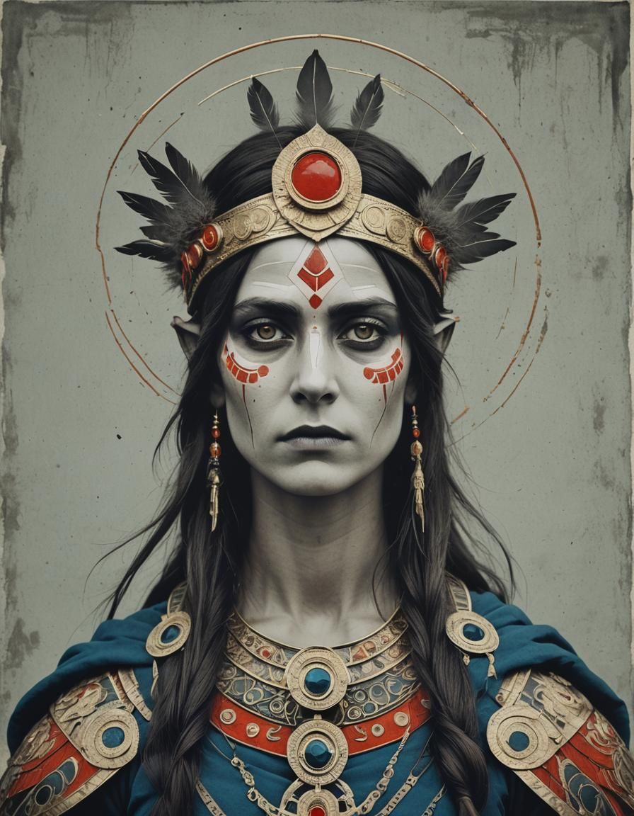 Icelandic Female Warrior Portrait in Art Screen Print Style