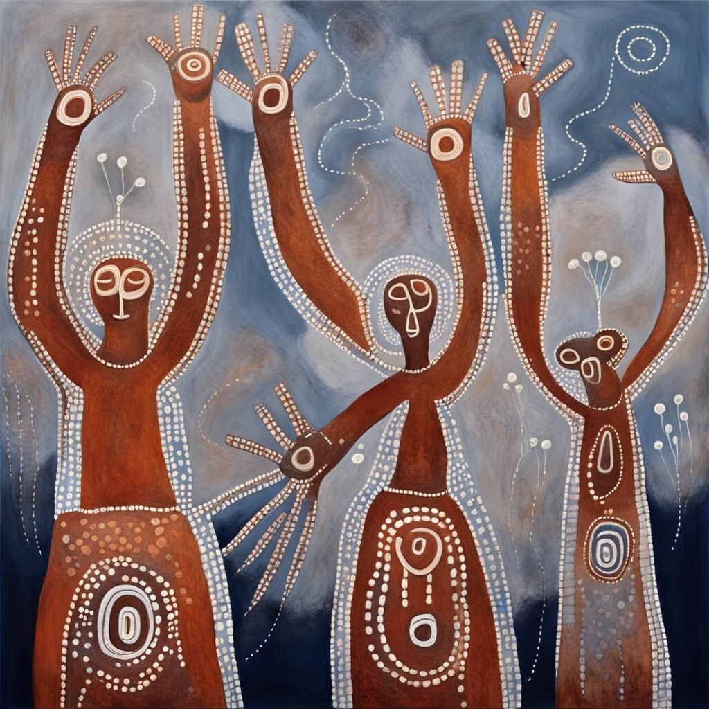 Wandjina Spirits in Aboriginal Australian Rock Art Style