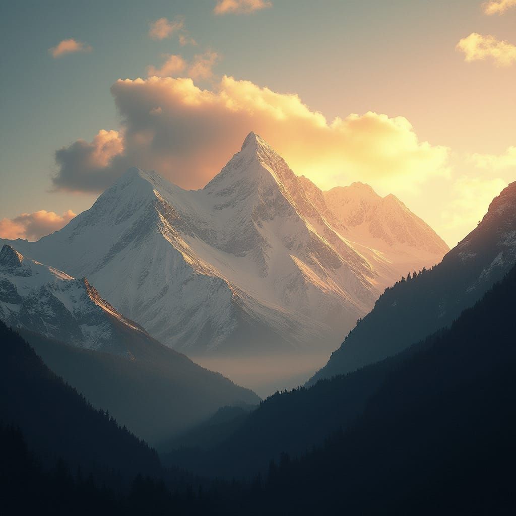 Epic Snow-Capped Mountains at Cinematic Sunset