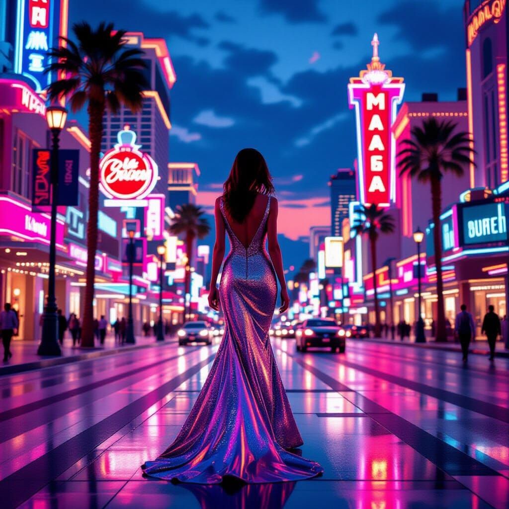 Woman in Evening Gown on Las Vegas Strip