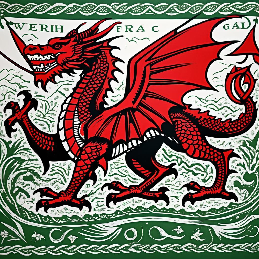 Welsh Flag with Red Dragon Screen Print