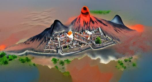 a volcano in a old town civilization
