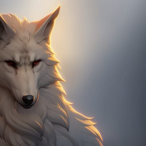 Fallen Wolf Portrait in Hyperdetailed Art Style