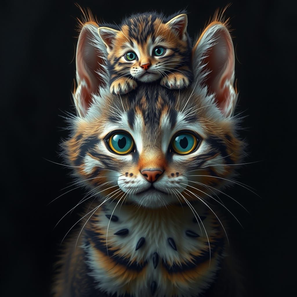 Adorable Cat and Kitten in Detailed Digital Art