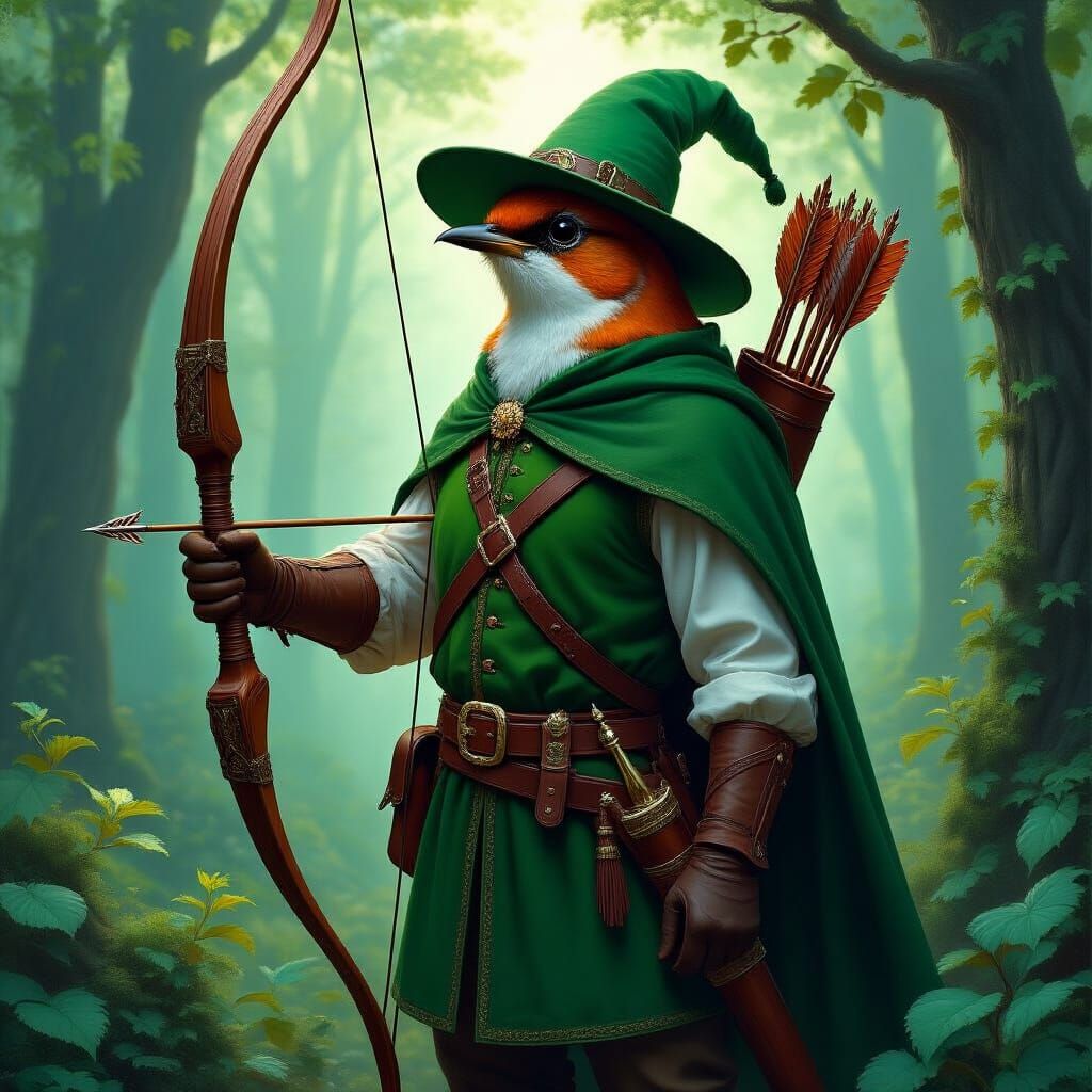 Heroic Robin in Mystical Forest, Realism Style
