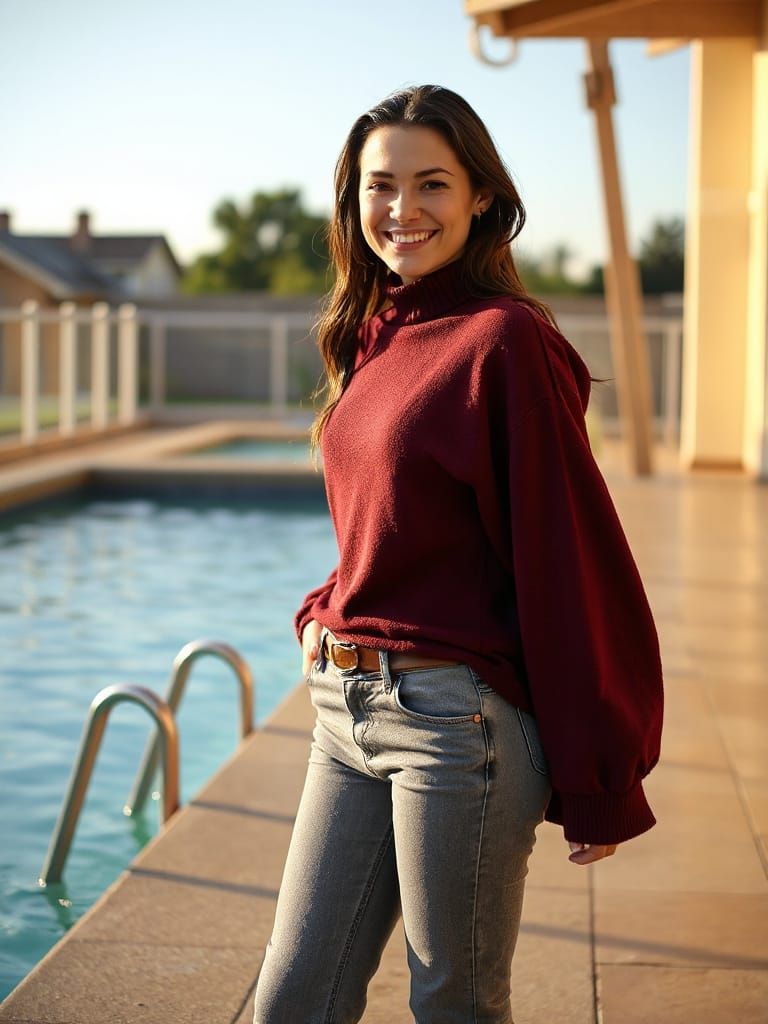 Brunette by Pool in Wet Clothes, Bokeh Photography