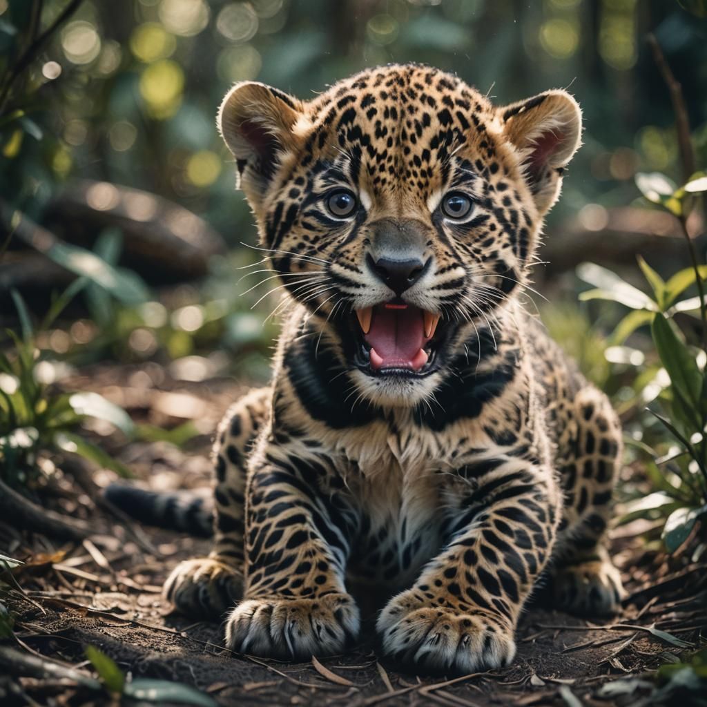 Cute Jaguar Cub with Tongue Out