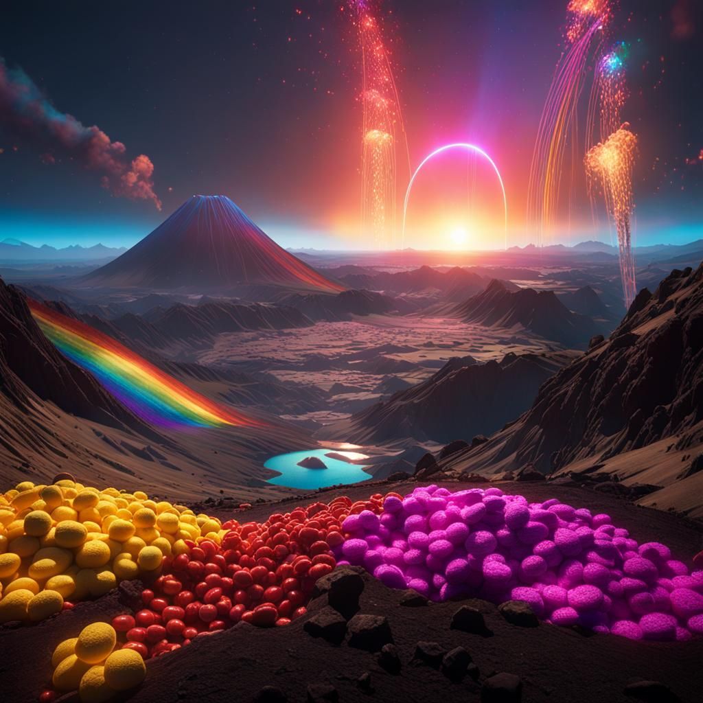 Surreal Candy Landscape in Death Stranding Style