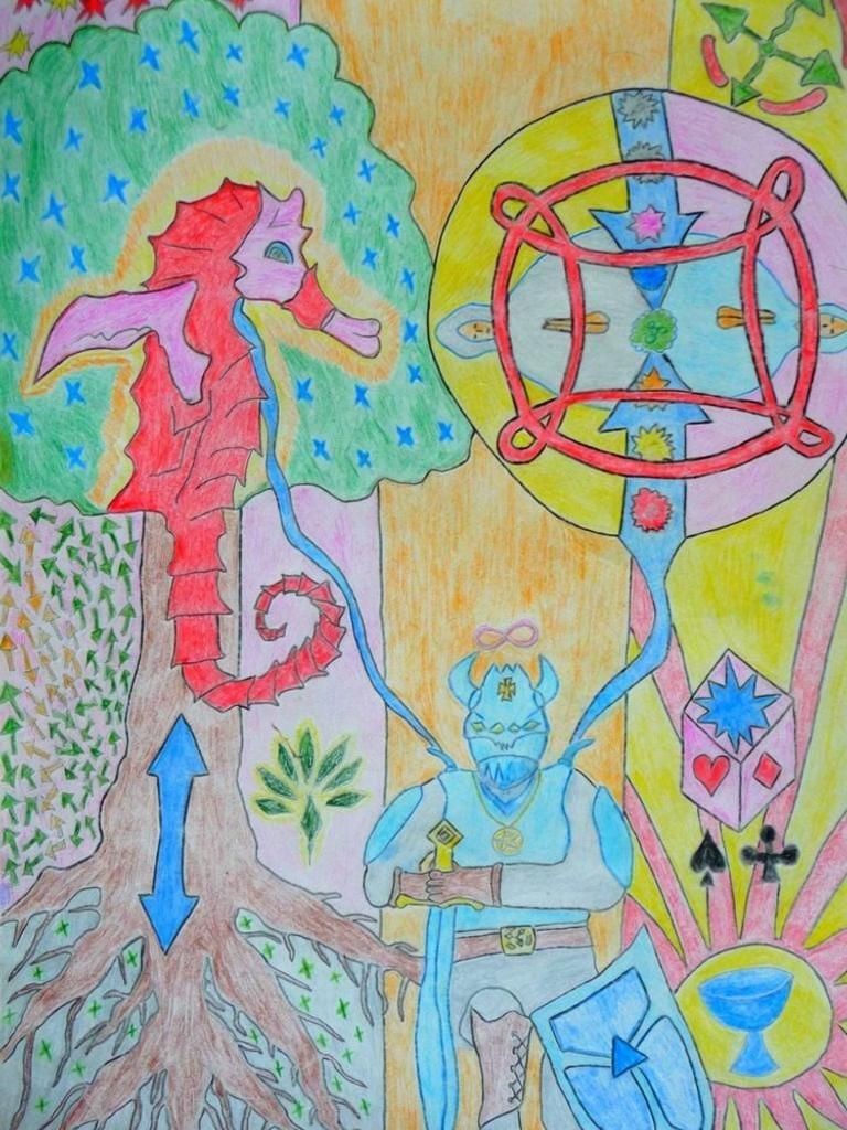 Knight Magician with Magic Portal and Seahorse