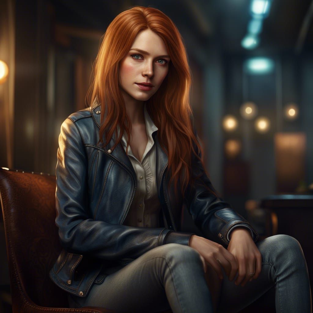 Auburn-Haired Techie in Leather Jacket, Professional Photogr...