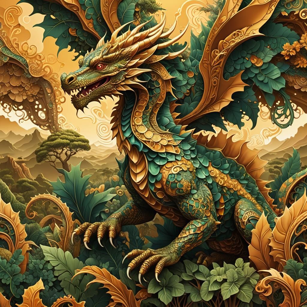 Abstract African Dragon Soaring Over Landscape