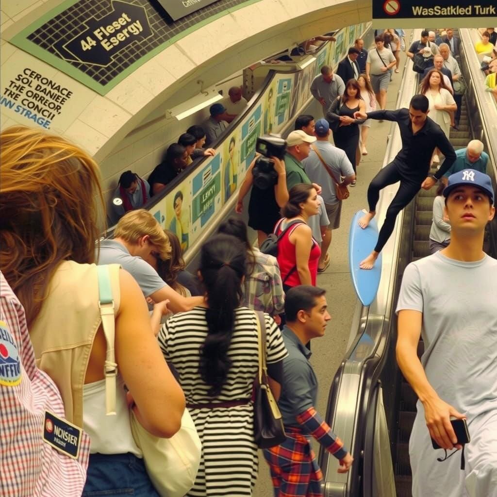 Middle-Aged Surfer Dominates Rush Hour Subway