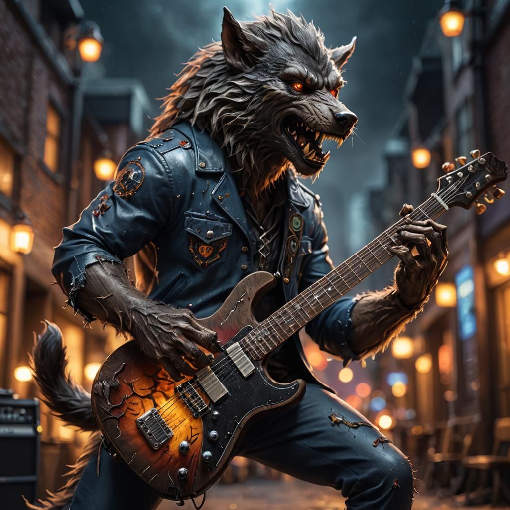 Werewolf Shreds Guitar in Detailed Digital Painting