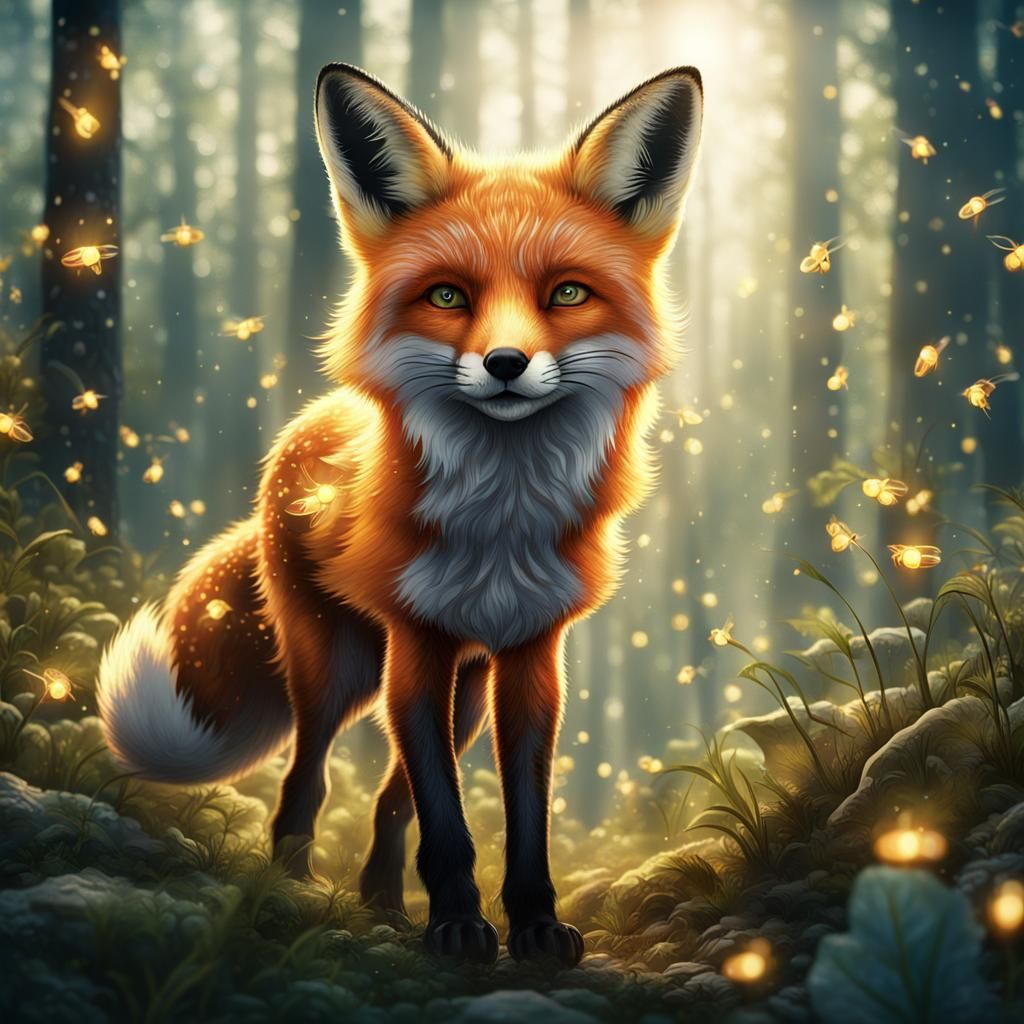 Fox in Firefly Forest: Cinematic Matte Painting