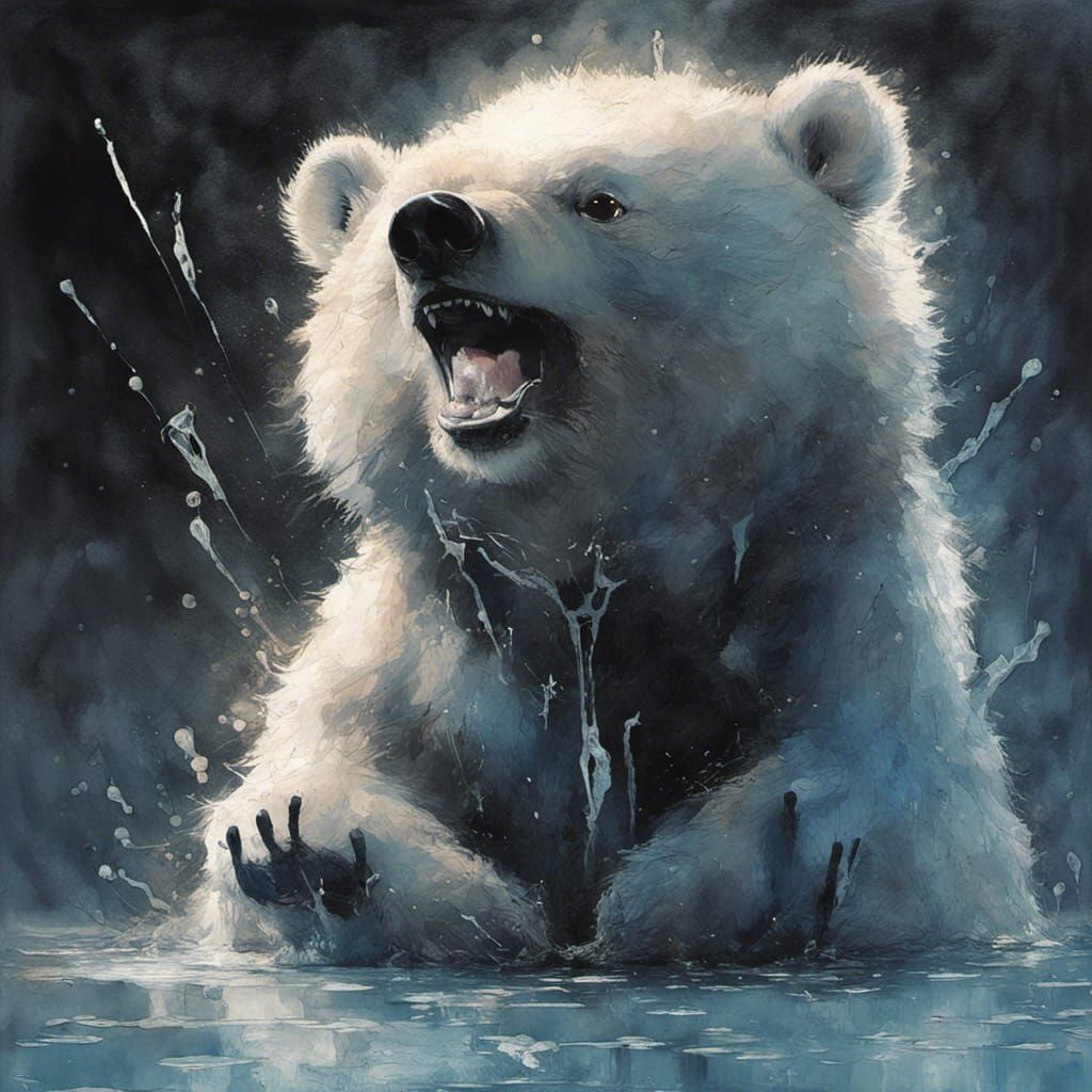 Sad Bear with Bioluminescent Tears, Detailed Studio Photo
