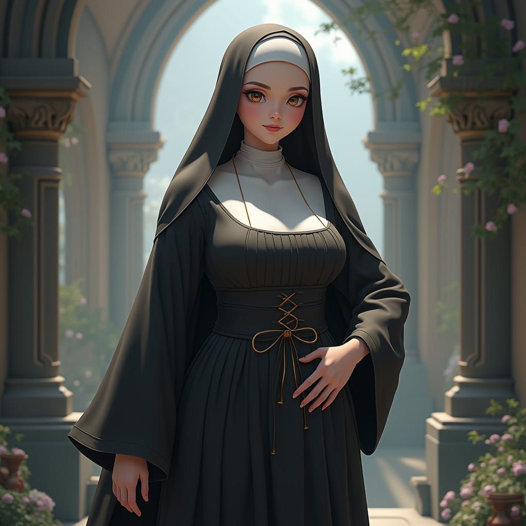 Sensual Nun in Vibrant Fantasy Habit