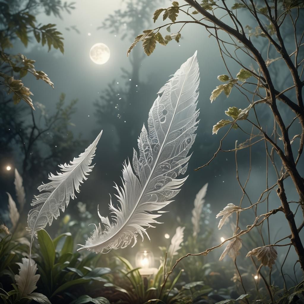 Ethereal Lace Feather in Moonlit Garden