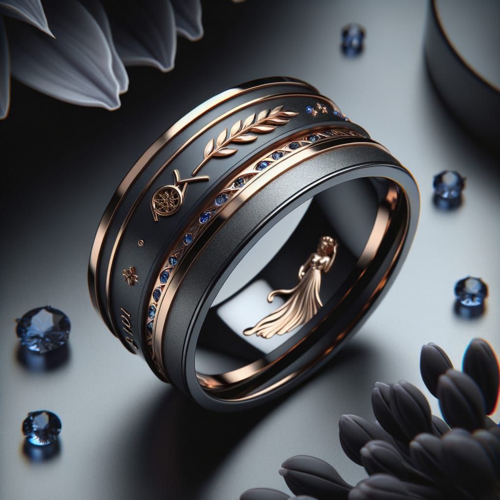 Elegant Virgo Man's Ring with Sapphire Inlays
