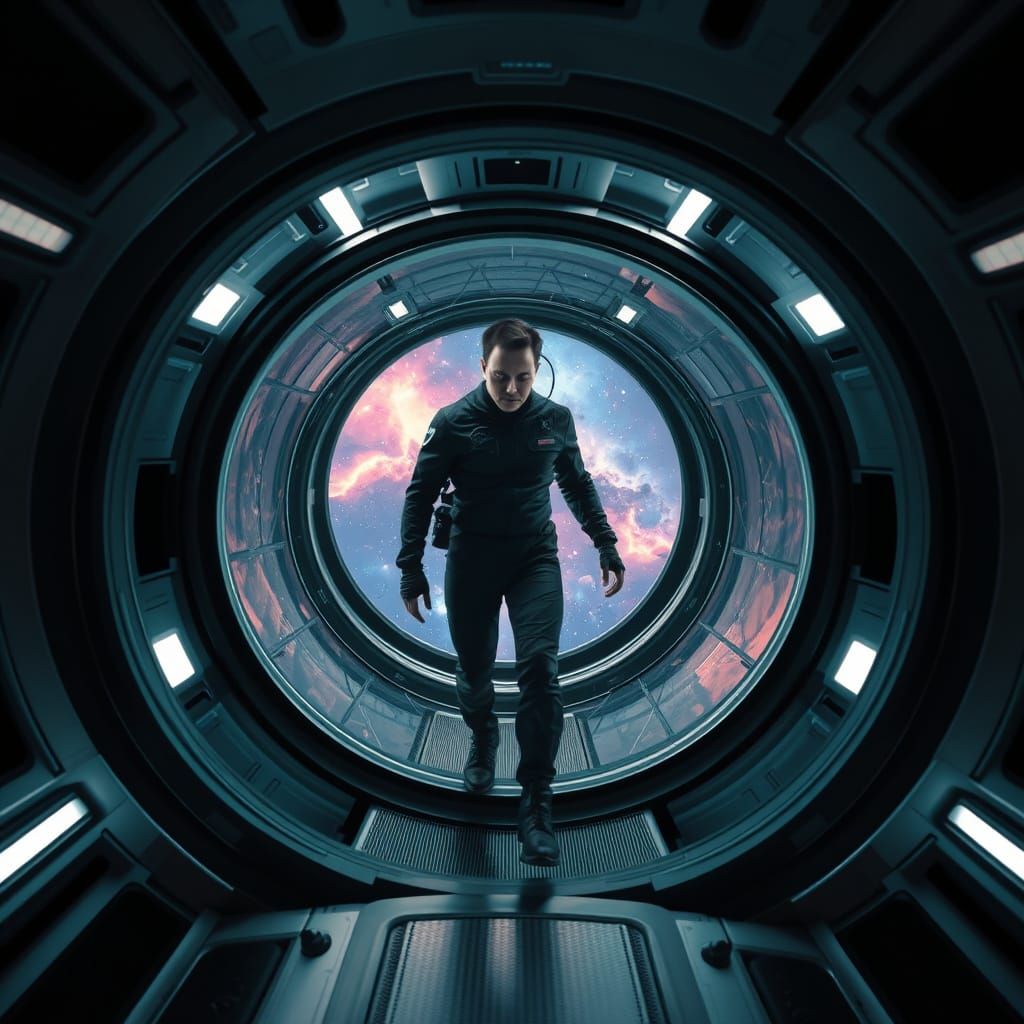 Elon Musk in Space Gravity Pod: Cyberpunk Style