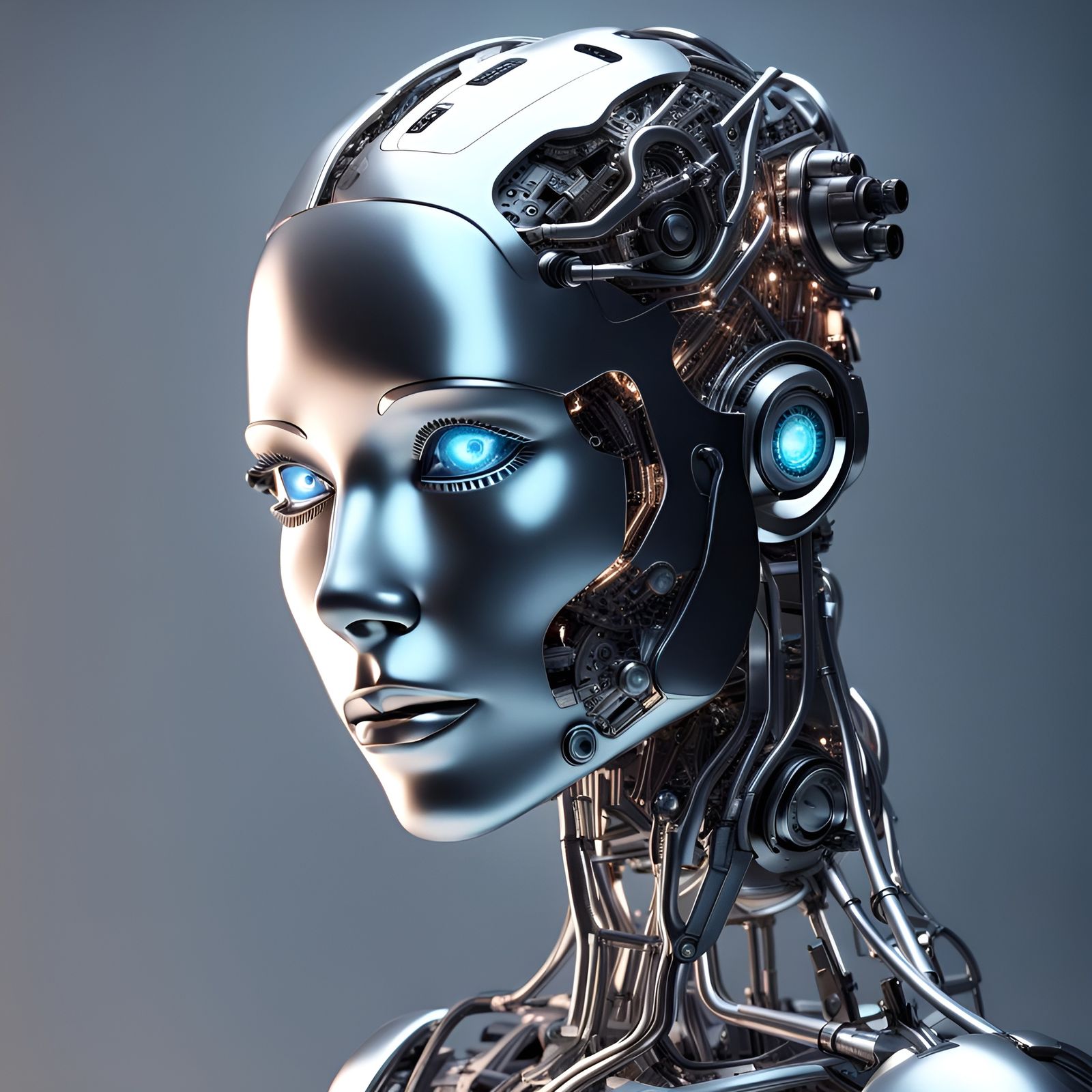 Futuristic Robot AI Face in Silver