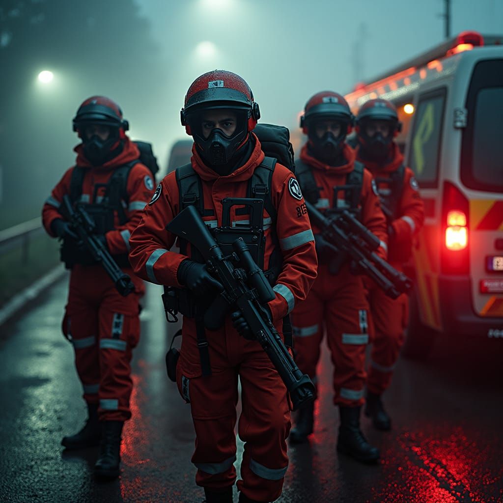 Heroic Medical Rescue Team in Film Noir Style