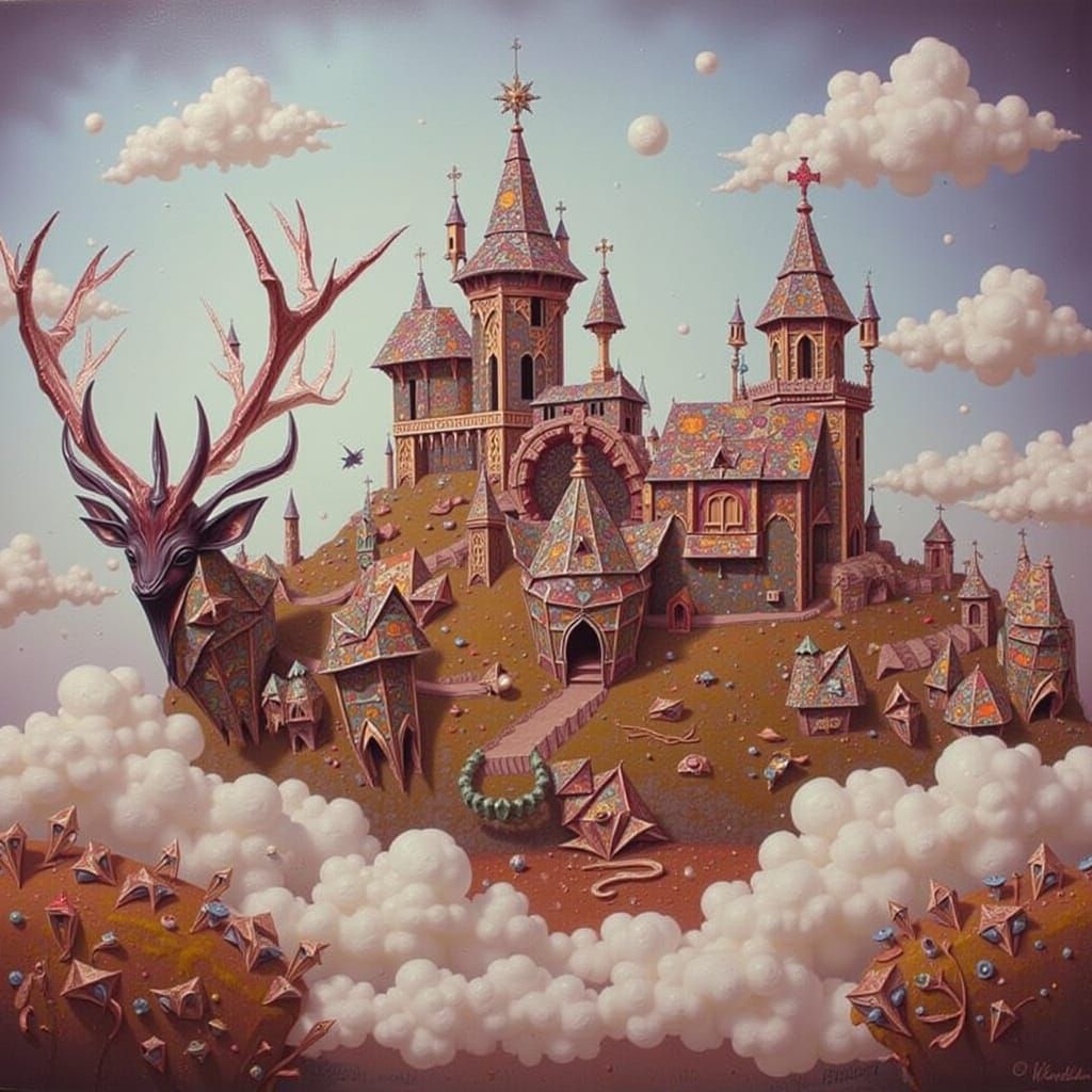 Castle in Clouds: Whimsical Watercolor Landscape