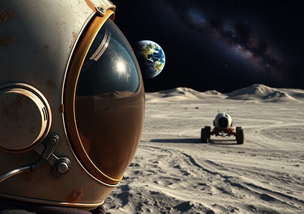 Photorealistic Astronaut Helmet on Barren Moon