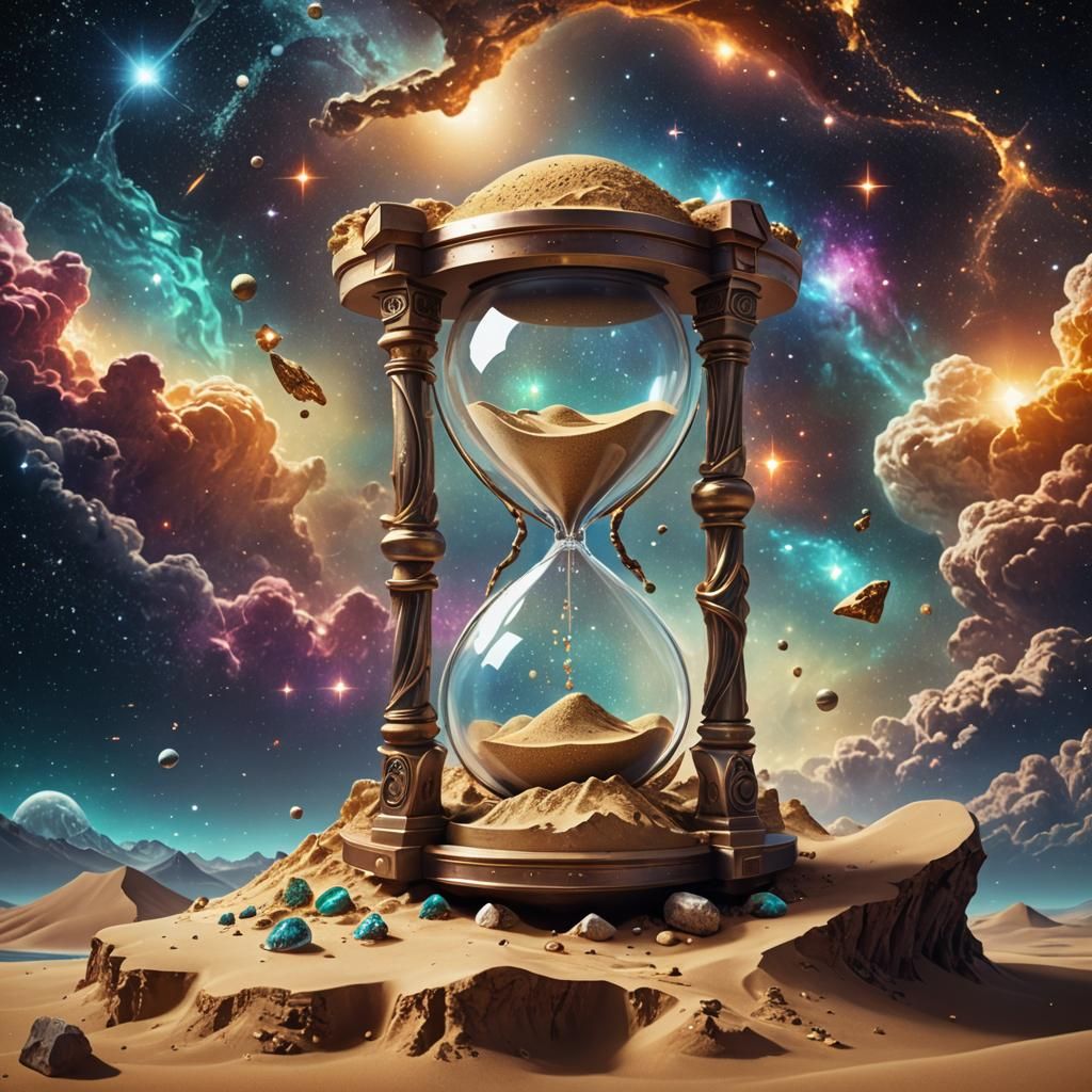 Hourglass on Floating Island in Space