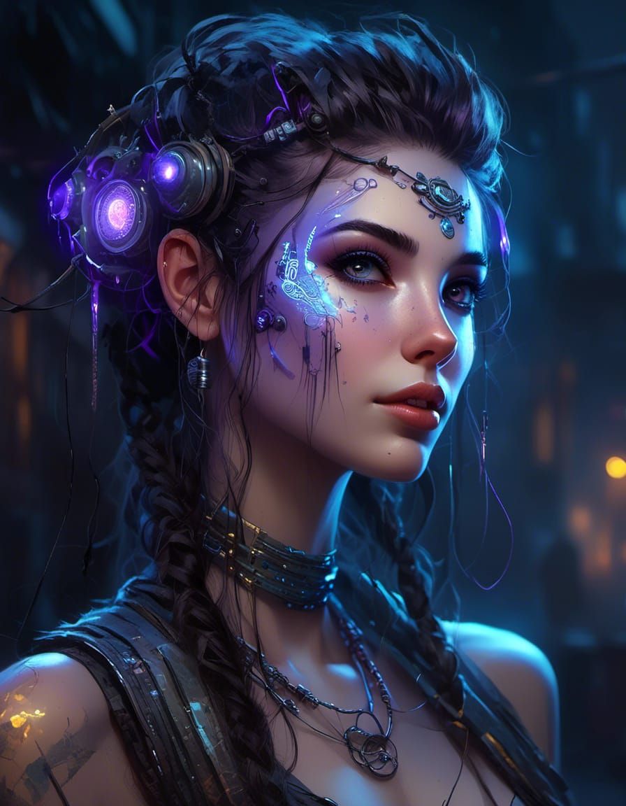 Cyberpunk Woman with Glowing Cybernetic Implants