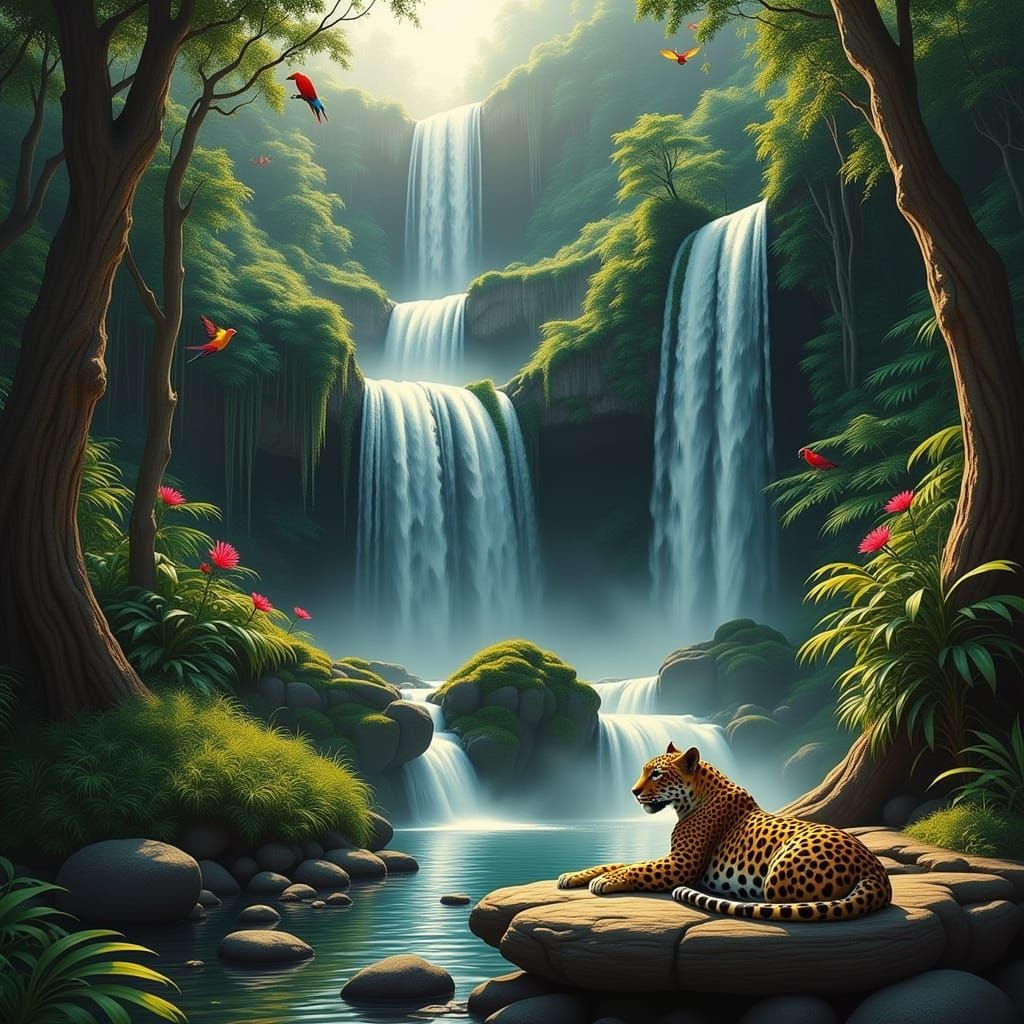 Lush Jungle Waterfalls in Vibrant Colors