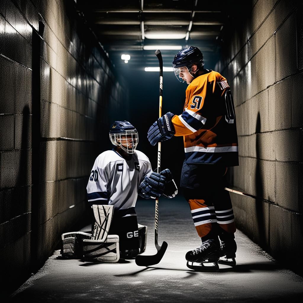 Hockey Mentor: A Moebius-Inspired Locker Room Scene