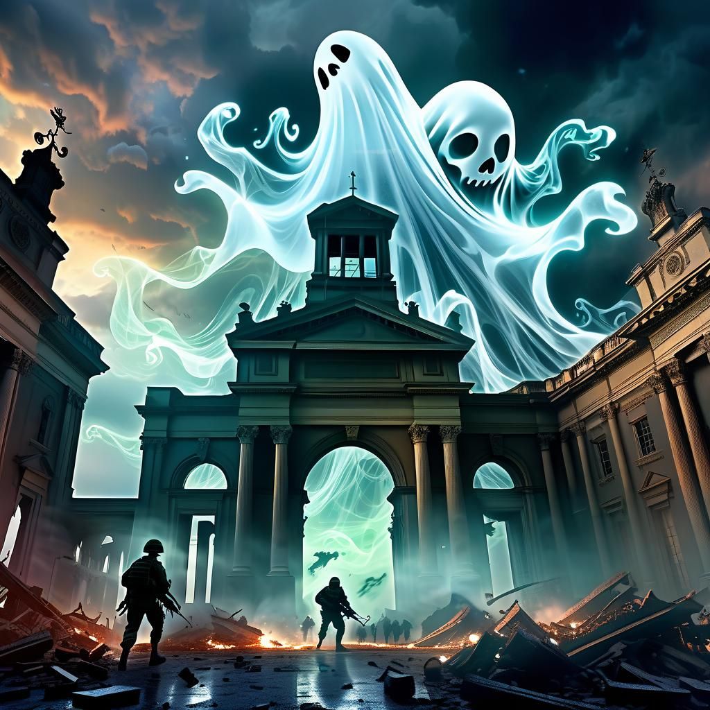 Epic Battle: Heroes vs. Ghosts in Digital Painting