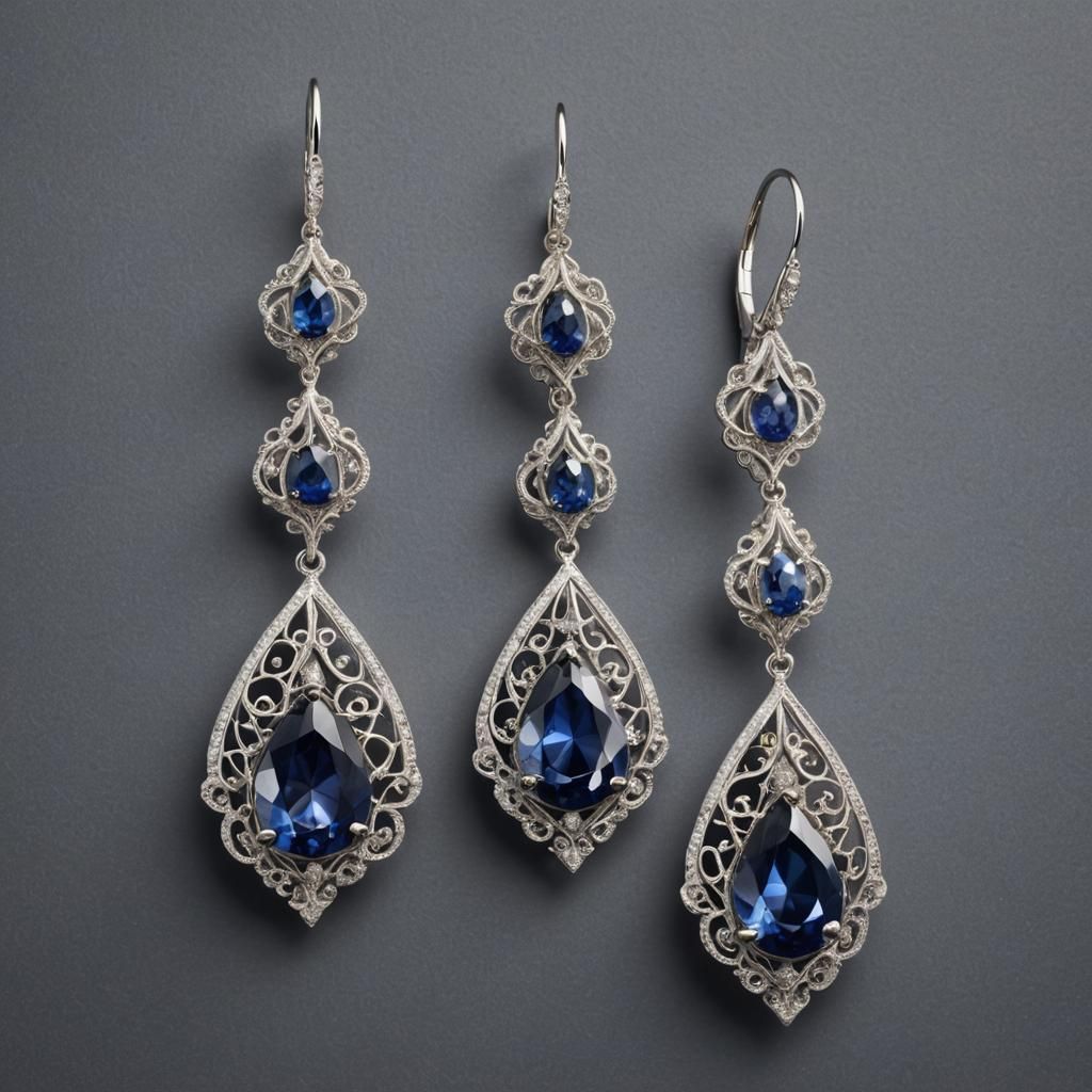 Luminous Sapphire Diamond Earrings in Dark Fantasy Style