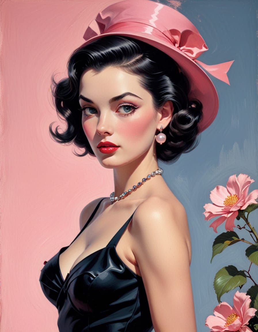 Black and Pink Abstract Art in Pin-Up Style