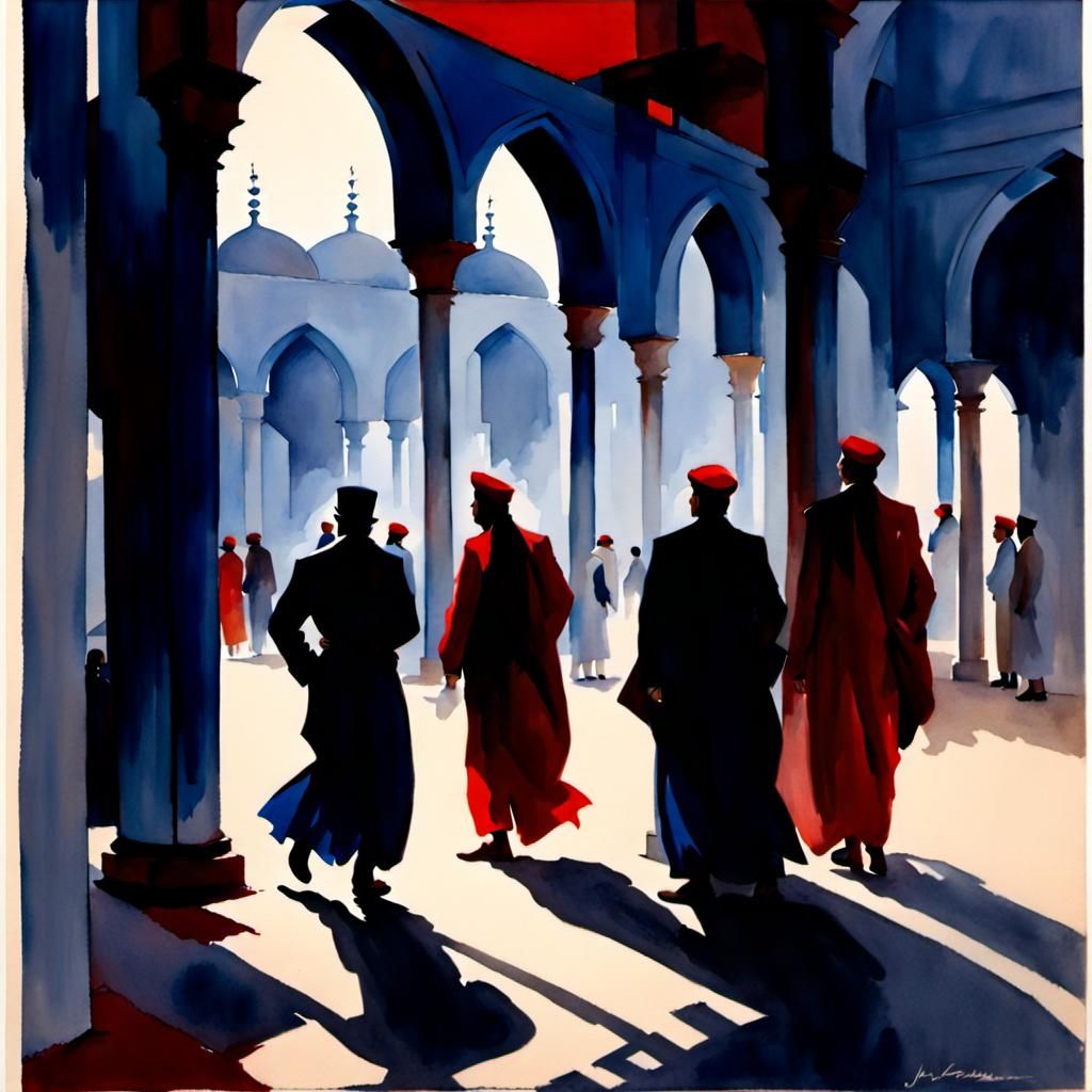 Sultans Scene in Dark Watercolour Style