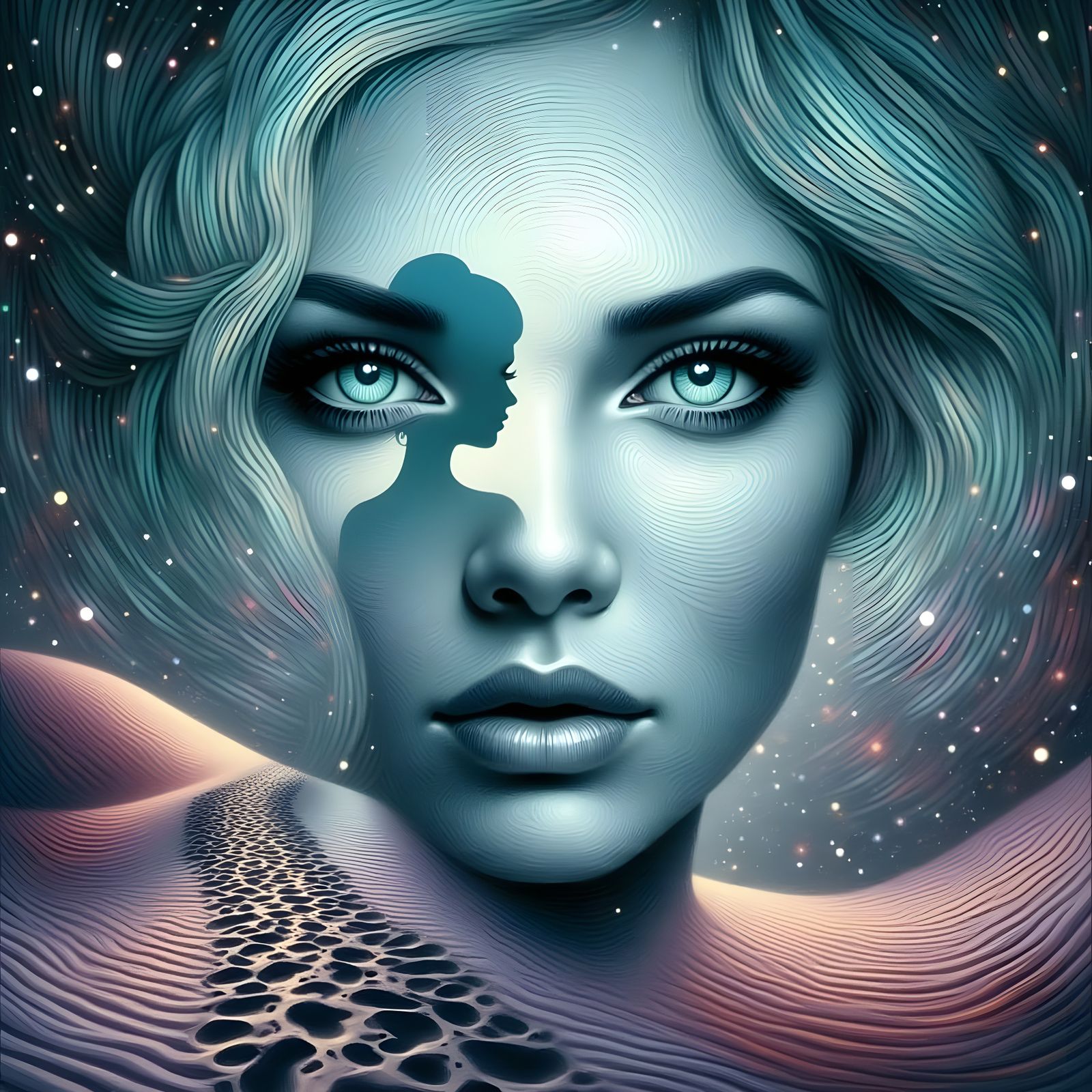 Vibrant Double Exposure Art in a Desert Landscape