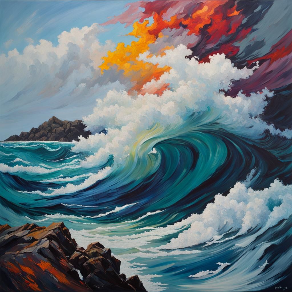 Chaotic Impasto Sea with Stormy Sky