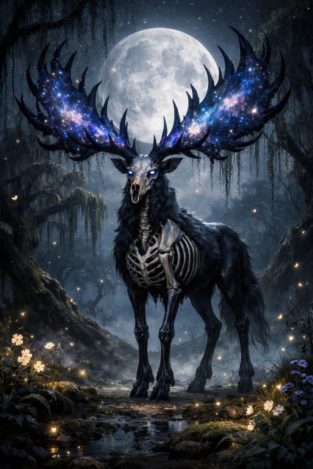 Majestic Mystical Creature Under Full Moon